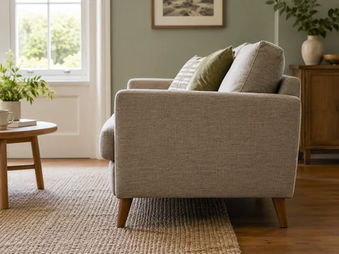 Side view of a compact sofa showing its seat and back depth.